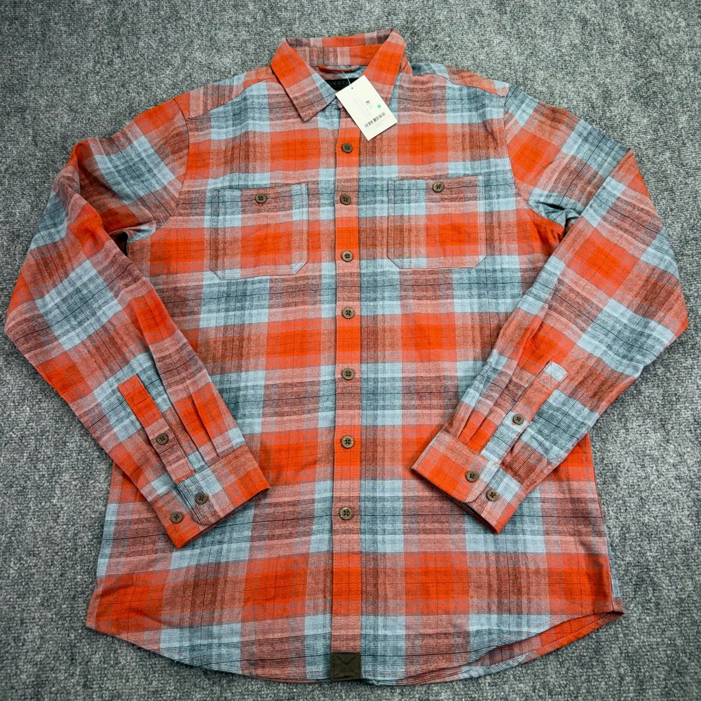 Dakota Grizzly Shirt Men's LT Large Tall Orange Blue Plaid Grant Button Up
